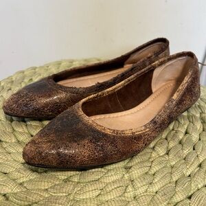 Frye Regina Chocolate Brown Distressed Leather Boho Point Toe Ballet Flat Size 8